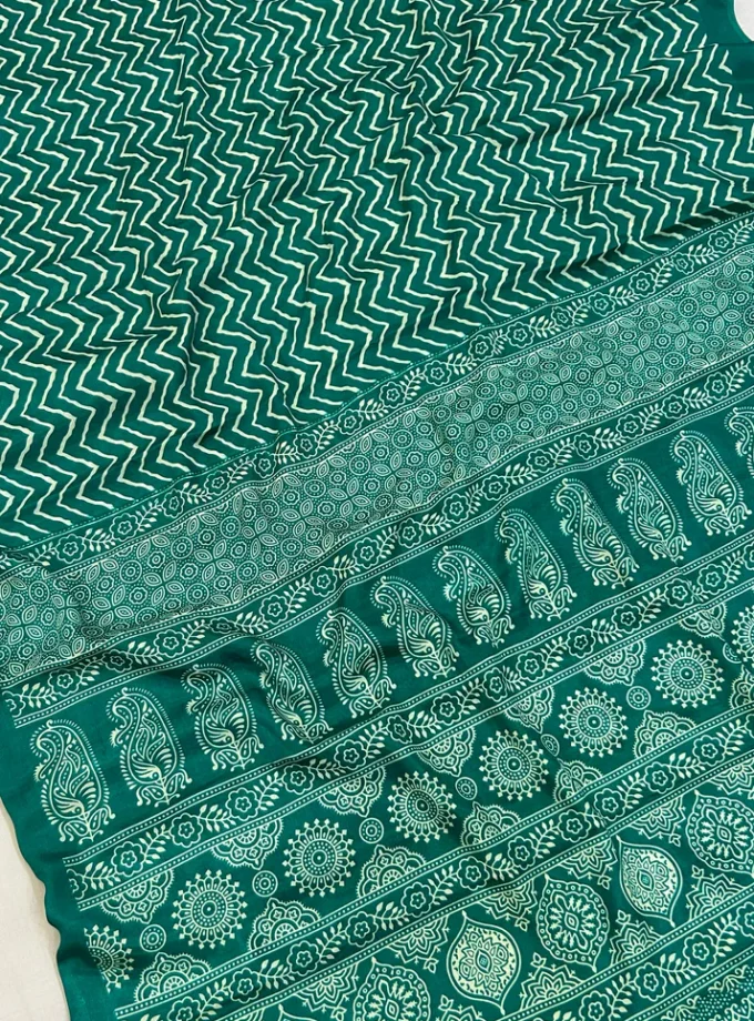 Ajrakh Lehariya Semi Crape Saree